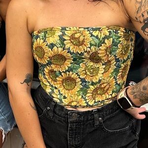 Sunflower Tube Top and Denim Shorts
